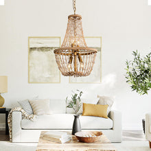 Load image into Gallery viewer, Modern Beaded Basket Weathered Wood 4-Light Chandelier
