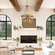 Load image into Gallery viewer, Modern Beaded Basket Weathered Wood 4-Light Chandelier
