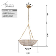 Load image into Gallery viewer, Farmhouse 3-Light Rattan Island Pendant Lighting in Bowl Shape
