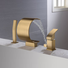 Load image into Gallery viewer, Brushed gold Bathtub Faucet Waterfall Mixer Faucet with Hand Shower Deck Mount
