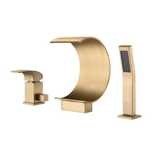 Load image into Gallery viewer, Brushed gold Bathtub Faucet Waterfall Mixer Faucet with Hand Shower Deck Mount
