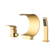 Load image into Gallery viewer, Polished Gold Bathtub Faucet Waterfall Mixer Faucet with Hand Shower Deck Mount
