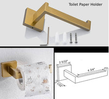 Load image into Gallery viewer, Square 4-Piece Stainless Steel Brushed Gold Bathroom Hardware Set - Towel Bar, Towel Ring, Toilet Paper Holder, Robe Hook, and Tower Holder - Wall Mounted

