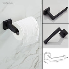 Load image into Gallery viewer, Luxurious 4-Piece Stainless Square Matte Black Bathroom Hardware Set: Towel Bar, Towel Ring, Toilet Paper Holder, Robe Hook, and Tower Holder - Wall Mounted
