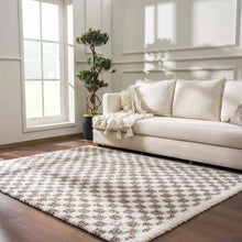Load image into Gallery viewer, Kieu Taupe Checkered Plush Rug
