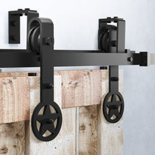 Load image into Gallery viewer, Double Track U-Shape Bypass Sliding Barn Door Hardware Kit - Star Design Roller
