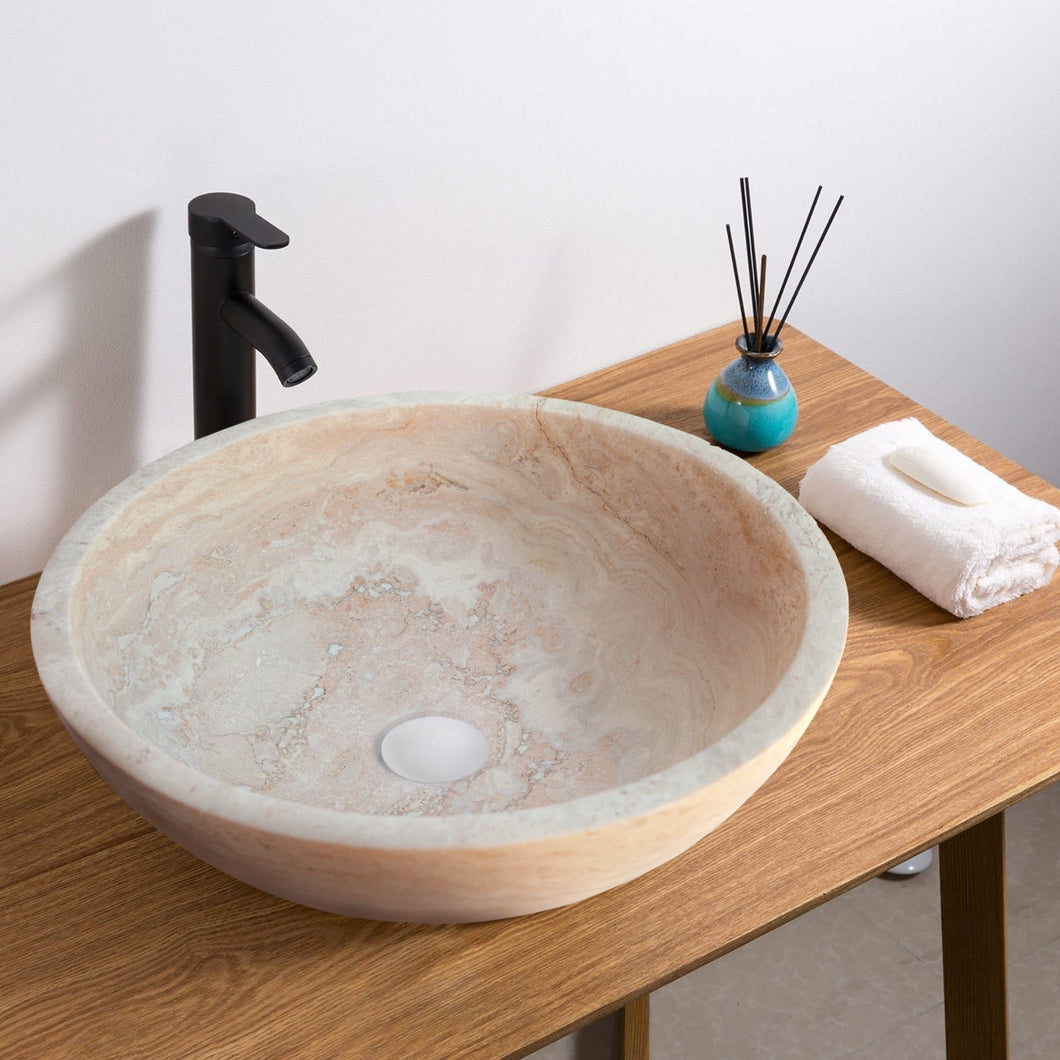 Beige Travertine Above Vanity Bathroom Vessel Sink Honed and Filled (D)18