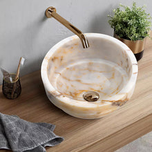 Carregar imagem no visualizador da galeria, Bianco Giallo Marble Hair Salon Above Vanity Vessel Sink Bowl Polished (D)16&quot; (H)9&quot;
