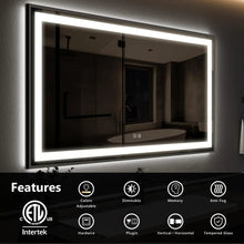 Cargar imagen en el visor de la galería, Black Aluminum Framed LED Bathroom Mirror
