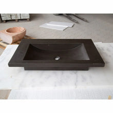 Carregar imagem no visualizador da galeria, Black Andesite Natural Stone Rectangular Sink Honed/Matte (W)20&quot; (L)33&quot; (H)6&quot;
