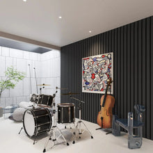 Carregar imagem no visualizador da galeria, Black Solid Wood Acoustic Slat Wall Panels (Broad Strip)

