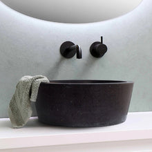 Carregar imagem no visualizador da galeria, Black Andesite Natural Stone Tapered Above Vanity Bathroom Sink Honed/Matte (D)16&quot; (H)6&quot;
