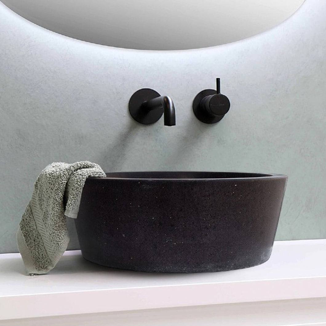 Black Andesite Natural Stone Tapered Above Vanity Bathroom Sink Honed/Matte (D)16