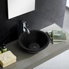 Carregar imagem no visualizador da galeria, Black Andesite Natural Stone V-Shape Tapered Bathroom Sink Honed-Matte (D)16&quot; (H)6&quot;
