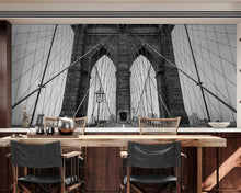 Cargar imagen en el visor de la galería, Black and White Brooklyn Bridge Wallpaper Mural. New York City Theme Decor. #6798
