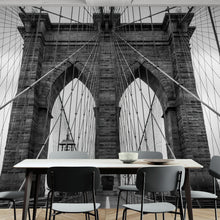 Cargar imagen en el visor de la galería, Black and White Brooklyn Bridge Wallpaper Mural. New York City Theme Decor. #6798
