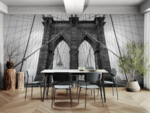 Cargar imagen en el visor de la galería, Black and White Brooklyn Bridge Wallpaper Mural. New York City Theme Decor. #6798
