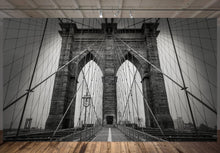 Cargar imagen en el visor de la galería, Black and White Brooklyn Bridge Wallpaper Mural. New York City Theme Decor. #6798
