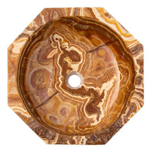 Carregar imagem no visualizador da galeria, Brown Onyx Translucent Octagon Natural Stone Above Vanity Bathroom Sink Polished (D)16&quot; (H)5&quot;
