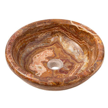 Carregar imagem no visualizador da galeria, Brown Onyx Translucent Natural Stone Drop-in or Above Vanity Vessel Sink Polished (D)16&quot; (H)6&quot;
