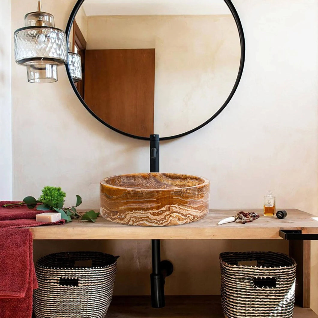 Brown Onyx Translucent Natural Stone Above Vanity Bathroom Sink Polished (D)16