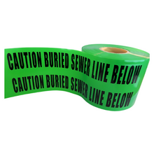 Cargar imagen en el visor de la galería, Caution Buried Sewer Line Below Barricade Tape - 1000 ft | BRC-BSLB (Made in USA)
