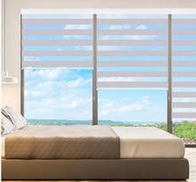 Load image into Gallery viewer, SUNFREE Zebra Blinds Dual Roller Shades for Windows, Zebra Shade Light Control Window Treatments with Valance Cover, 38&quot; W x 72&quot; H, Light Greyz

