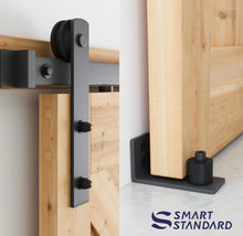 Load image into Gallery viewer, SMARTSTANDARD 10 FT Heavy Duty Sturdy Sliding Barn Door Hardware Kit, Black, (Whole Set includes 1x Pull Handle Set &amp; 1x Floor Guide) Fit 60&quot; Wide Door
