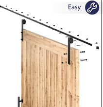 Load image into Gallery viewer, SMARTSTANDARD 10 FT Heavy Duty Sturdy Sliding Barn Door Hardware Kit, Black, (Whole Set includes 1x Pull Handle Set &amp; 1x Floor Guide) Fit 60&quot; Wide Door
