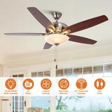 Load image into Gallery viewer, 52&quot; Traditional Pull Chain 5 Blades Ceiling Fan with Light
