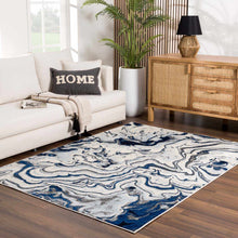 Carregar imagem no visualizador da galeria, Glendon Cream Blue Marble Rug
