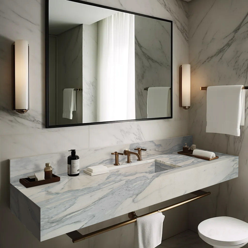 Calacatta Olivia Marble Sink Wall-mount Bathroom Sink with 8
