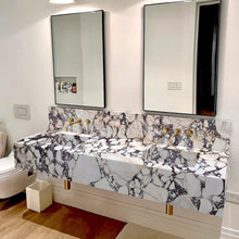 Load image into Gallery viewer, Calacatta Viola Marble Double Sink Wall-mount Bathroom Sink with 10&quot; Backsplash (W)20&quot; (L)80&quot; (H)8&quot;
