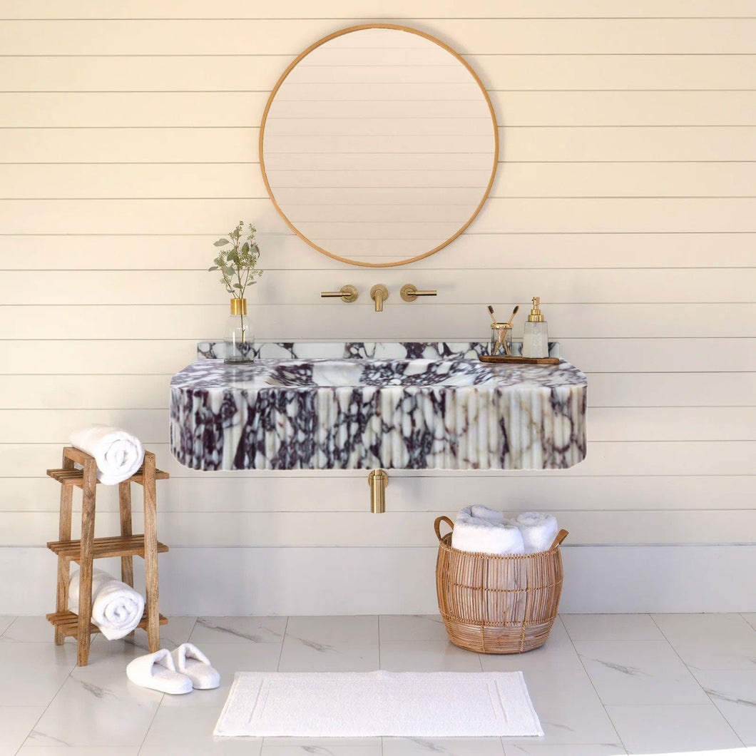 Calacatta Viola Marble Wall-mount Bathroom Vanity Sink Ribbed Textured Front (W)18