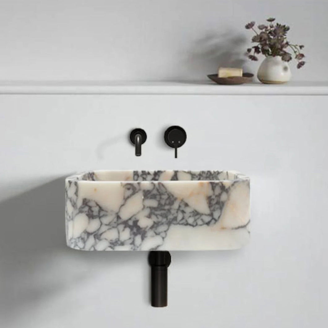 Calacatta Viola Marble Rectangular Wall-mount Bathroom Sink (L)18