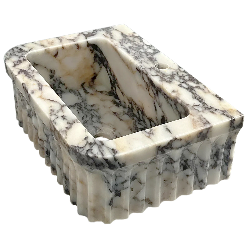 Calacatta Viola Marble Wall-mount Bathroom Vanity Sink Fluted (W)15