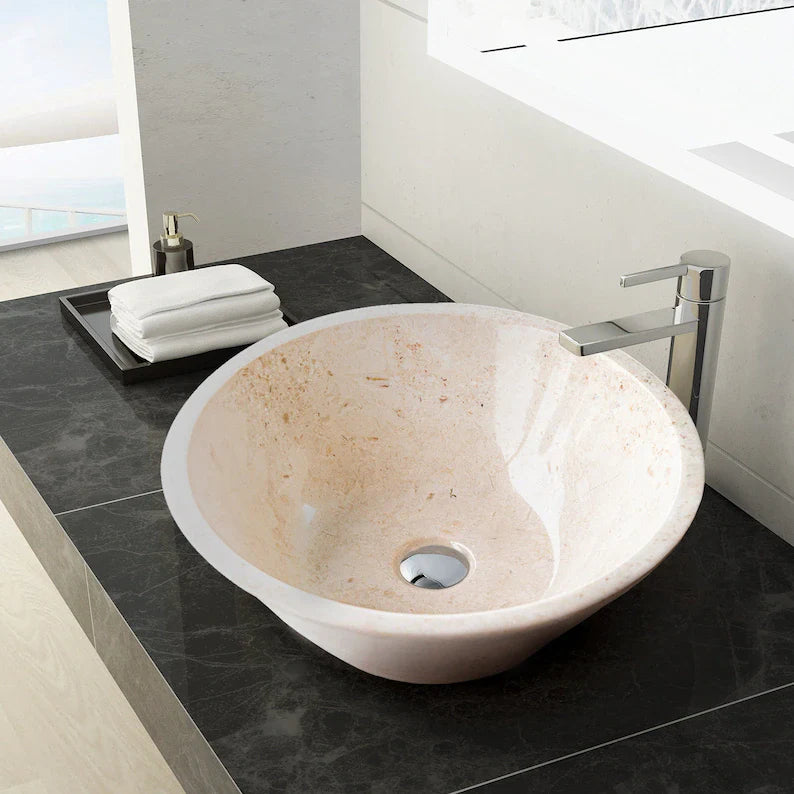 Cappuccino Beige Marble V-Shape Tapered Above Vanity Bathroom Sink Polished (D)16