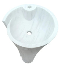 Cargar imagen en el visor de la galería, Carrara White Marble Stand-alone Designer Pedestal Bathroom Sink (W)16.5&quot; (L)16.5&quot; (H)36&quot;
