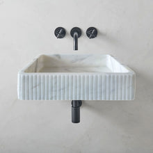 Cargar imagen en el visor de la galería, Carrara White Marble Wall-mount Bathroom Sink Ribbed Textured (W)16&quot; (W)24&quot; (H)6&quot;
