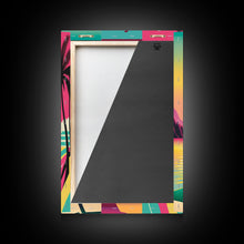 Cargar imagen en el visor de la galería, Beautiful Turquoise Retro Style Beach Art, Triptych 3 Panel Framed Canvas Prints, Palm Trees and Sunset, 80s Vibes Vaporwave Art Deco Mashup
