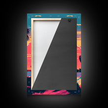 Load image into Gallery viewer, Framed Canvas Print - Art Deco Sunset, Beaches, Minimalist Palm Trees, Retro Synthwave, Vaporwave, 80s Vibes, Gamer Art, Bar Decor
