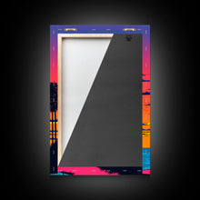 Load image into Gallery viewer, Framed Canvas Print - Art Deco Sunset, Beaches, Minimalist, Palmtrees, Retro Style, Synthwave, Vaporwave, 80s Style Decor, Palme Trees
