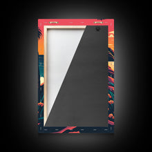Load image into Gallery viewer, Framed Canvas Print | Art Deco Sunset, Beach, Palm Trees, Retro Style, Synthwave, Vaporwave, Island Vibes, Minimalist Beach Art
