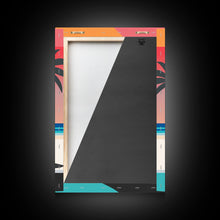Load image into Gallery viewer, Framed Canvas Print - Art Deco Sunset, Minimalist Beach, Palm Trees, Retro Style, Synthwave, Vaporwave, Minimalist Abstract Decor
