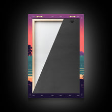 Load image into Gallery viewer, Framed Canvas Print - Art Deco Sunset, Palm Trees, Synthwave Vibes, Beach Decor, Vaporwave Pink Art, Miami Vibes
