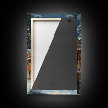 Cargar imagen en el visor de la galería, Christmas Carousel at a Snowy Night Market with Festive Lights and Ornaments, Framed Canvas Print for Christmas Wall Decor
