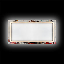 Load image into Gallery viewer, Cowboy in forest with burning fire, deep autumn hues, Framed Canvas Print, moody landscape, fall western art, rustic wall piece, wall decor
