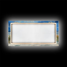 Cargar imagen en el visor de la galería, Christmas bonfire on the beach with surfboards and decorated tree, framed canvas print ideal tropical holiday wall art decor
