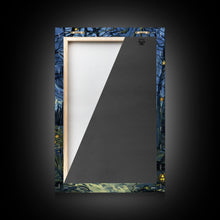 Load image into Gallery viewer, Dark Steamy Train at Night Framed Canvas Print, Halloween Wall Art, Spooky Train Station Decor, Haunted Transportation Artwork, Ghostly Art
