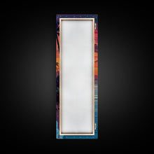 Cargar imagen en el visor de la galería, Coastal Sunset Palm Trees Midcentury Modern Art - Framed Canvas Print, Boho Art, Skinny Art, Living Room Art, Bedroom Decor, Tropical Landscape
